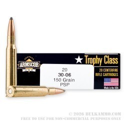 200 Rounds of 30-06 Springfield Ammo by Armscor USA - 150gr PSP