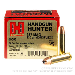 25 Rounds of .357 Mag Ammo by Hornady Handgun Hunter - 130gr MonoFlex