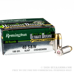500 Rounds of .40 S&W Ammo by Remington - 180gr JHP 500 Rounds of .40 S&W Ammo by Remington - 180gr JHP