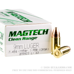 1000 Rounds of 9mm Ammo by Magtech Clean Range - 115gr FEB 1000 Rounds of 9mm Ammo by Magtech Clean Range - 115gr FEB