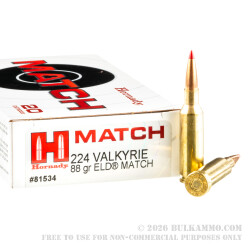 20 Rounds of .224 Valkyrie Ammo by Hornady - 88gr ELD Match