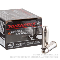 20 Rounds of .44 Mag Ammo by Winchester Bonded Dual Jacket - 240gr HP 20 Rounds of .44 Mag Ammo by Winchester Bonded Dual Jacket - 240gr HP