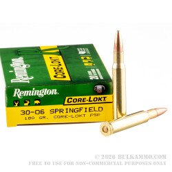 20 Rounds of 30-06 Springfield Ammo by Remington - 180gr PSP 20 Rounds of 30-06 Springfield Ammo by Remington - 180gr PSP