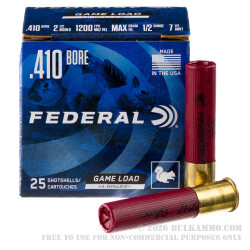 250 Rounds of .410 Ammo by Federal Game Load Upland Hi-Brass - 1/2 ounce #7 1/2 shot