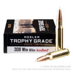 20 Rounds of .308 Win Ammo by Nosler Ammunition - 165gr Nosler Accubond