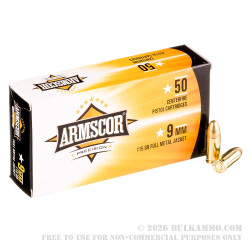 50 Rounds of 9mm Ammo by Armscor Precision- 115gr FMJ 50 Rounds of 9mm Ammo by Armscor Precision- 115gr FMJ