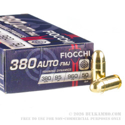 50 Rounds of .380 ACP Ammo by Fiocchi - 95gr FMJ