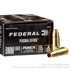 20 Rounds of 9mm Ammo by Federal Punch - 115gr JHP