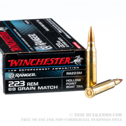 200 Rounds of .223 Ammo by Winchester Ranger - 69gr HPBT
