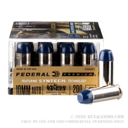 20 Rounds of 10mm Ammo by Federal Solid Core - 200gr Syntech Jacketed Hard Cast
