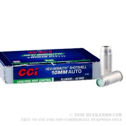 10 Rounds of 10mm Ammo by CCI Pest Control Shotshell - 95gr #8 Bismuth Shot
