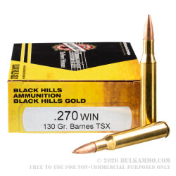 20 Rounds of .270 Win Ammo by Black Hills Gold - 130gr TSX