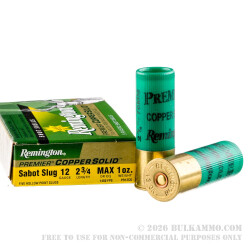 5 Rounds of 12ga Ammo by Remington - 1 ounce Copper Solid Sabot Slug