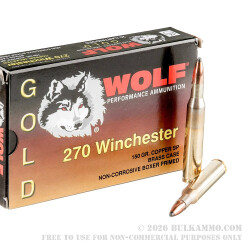 20 Rounds of .270 Win Ammo by Wolf Gold - 150gr SP