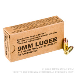 500 Rounds of 9mm Ammo by Remington MIL / LE Contract Overrun - 115gr FMJ 500 Rounds of 9mm Ammo by Remington MIL / LE Contract Overrun - 115gr FMJ