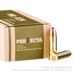 1000 Rounds of .38 Spl Ammo by Fiocchi Perfecta - 158 gr FMJ 1000 Rounds of .38 Spl Ammo by Fiocchi Perfecta - 158 gr FMJ