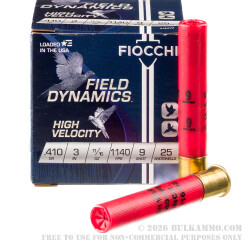 250 Rounds of .410 Ammo by Fiocchi - 11/16 ounce #9 shot