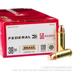 50 Rounds of .38 Spl Ammo by Federal Champion - 130gr FMJ