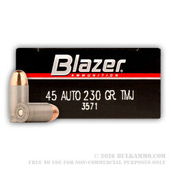 50 Rounds of .45 ACP Ammo by Blazer - 230gr FMJ 50 Rounds of .45 ACP Ammo by Blazer - 230gr FMJ
