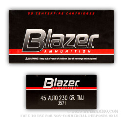 50 Rounds of .45 ACP Ammo by Blazer - 230gr FMJ 50 Rounds of .45 ACP Ammo by Blazer - 230gr FMJ