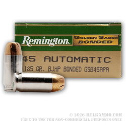 500 Rounds of .45 ACP Ammo by Remington Golden Saber Bonded - 185gr JHP