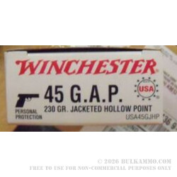 50 Rounds of .45 GAP Ammo by Winchester - 230gr JHP 50 Rounds of .45 GAP Ammo by Winchester - 230gr JHP