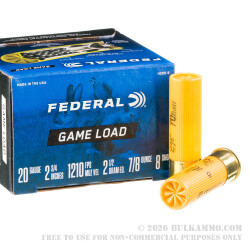 250 Rounds of 20ga Ammo by Federal Game Shok - 7/8 ounce #8 shot