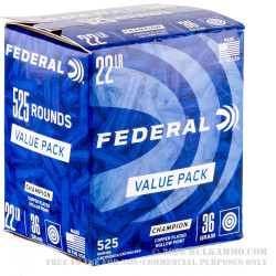 525 Rounds of .22 LR Ammo by Federal Champion - 36gr CPHP 525 Rounds of .22 LR Ammo by Federal Champion - 36gr CPHP