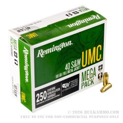 250 Rounds of .40 S&W Ammo by Remington - 165gr MC