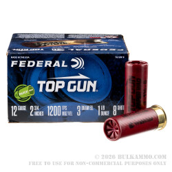 250 Rounds of 12ga Ammo by Federal Top Gun Paper Wad - 1 1/8 ounce #8 shot