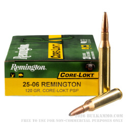 20 Rounds of 25-06 Remington Ammo by Remington - 120gr PSP