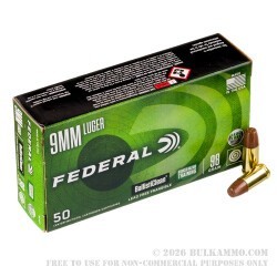 50 Rounds of 9mm Ammo by Federal Premium Law Enforcement - 98gr Frangible RHT Ballisticlean