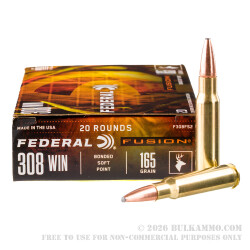 20 Rounds of .308 Win Ammo by Federal - 165gr Fusion