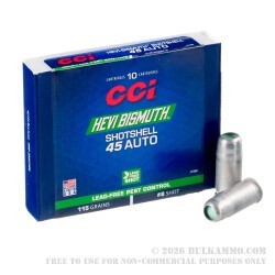 10 Rounds of .45 ACP Ammo by CCI Pest Control Shotshell - 115gr #8 Bismuth Shot