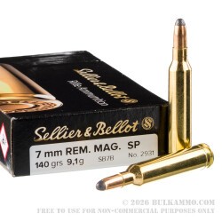 20 Rounds of 7mm Rem Mag Ammo by Sellier & Bellot - 140gr SP
