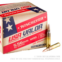 125 Rounds of 5.56x45 Ammo by Winchester USA VALOR - 55gr FMJ M193 125 Rounds of 5.56x45 Ammo by Winchester USA VALOR - 55gr FMJ M193