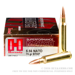 20 Rounds of 5.56x45 Ammo by Hornady Superformance Match - 75gr HPBT