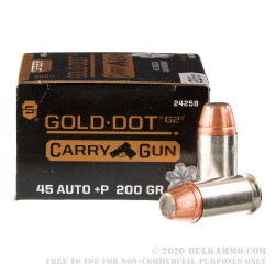 20 Rounds of .45 ACP +P Ammo by Speer Gold Dot G2 Carry Gun - 200gr JHP