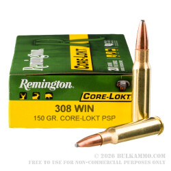 20 Rounds of .308 Win Ammo by Remington - 150gr PSP