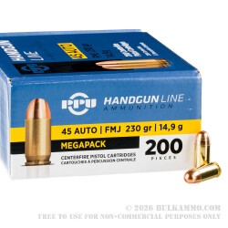 200 Rounds of .45 ACP Ammo by Prvi Partizan - 230gr FMJ