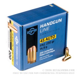 200 Rounds of .45 ACP Ammo by Prvi Partizan - 230gr FMJ
