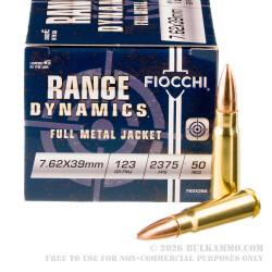 50 Rounds of 7.62x39 Ammo by Fiocchi - 123gr FMJ