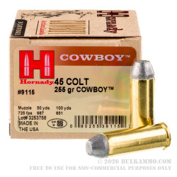 20 Rounds of .45 Long-Colt Ammo by Hornady - 255gr LFN
