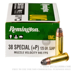 500 Rounds of .38 Spl +P Ammo by Remington - 125gr SJHP