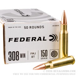 250 Rounds of .308 Win Ammo by Federal American Eagle - 150gr FMJBT
