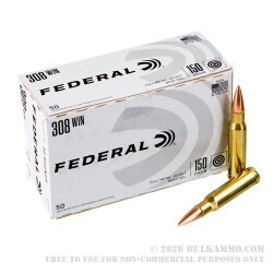 250 Rounds of .308 Win Ammo by Federal American Eagle - 150gr FMJBT