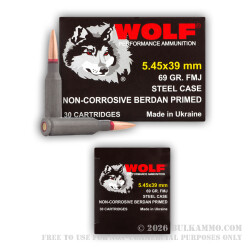 30 Rounds of 5.45x39mm Ammo by Wolf Ukraine - 69gr FMJ 30 Rounds of 5.45x39mm Ammo by Wolf Ukraine - 69gr FMJ