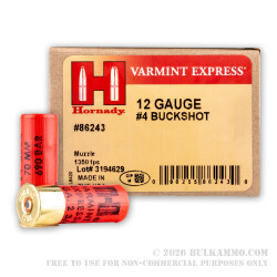 100 Rounds of 12ga Ammo by Hornady Varmint Express - #4 Buck