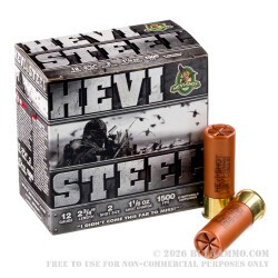 25 Rounds of 12ga Ammo by Hevi-Steel - 1-1/8 ounce #2 steel shot