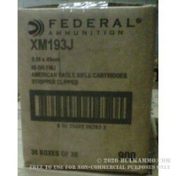 900 Rounds of XM193 5.56x45 Ammo by Federal - 55gr FMJBT - Stripper Clips
